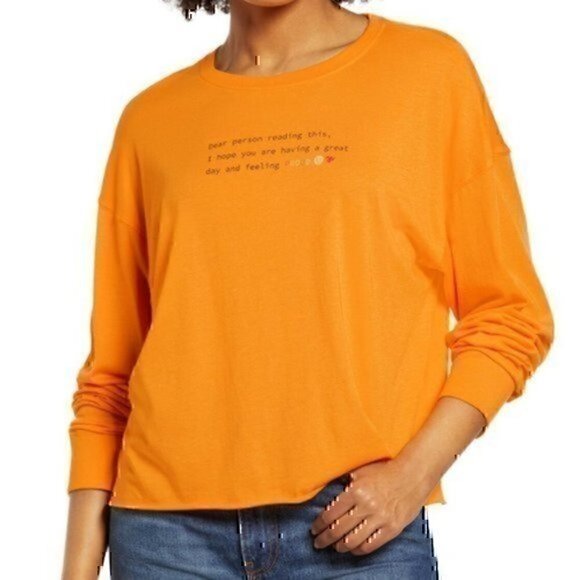 NEW NWT BP Great Day Graphic Tee Orange Long Sleeve Gay Queer LGBT JUNIORS Small - Picture 1 of 8